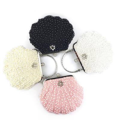 China Fashionable Women Pearl Clutch Purse Beaded Evening Clutch Bag Shell Shape Handbag Party Prom Formal Wedding for sale