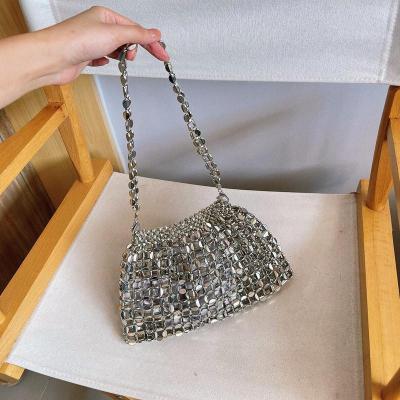 China Trendy Fashion Shinny Silver Metal Color Gold Crystal Women Crossbody Handbags Evening Clutch Bag for sale