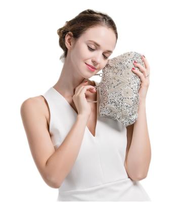 China Fashionable Designer Floral Beaded Sequin Vintage Keyhole Satin Clutch Purse Bag Wedding Party Kiss Clutch for sale