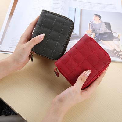 China RFID Factory Price Small Diamond Short Zippered Plaid Multifunctional Wallet for sale