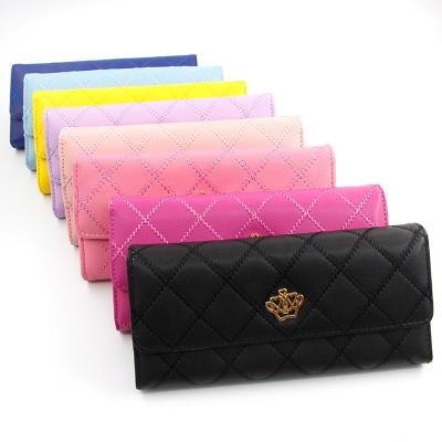 China 2023 New RFID Diamond Embroidered Plaid Women's Wallet Crown Button Purse Long for sale