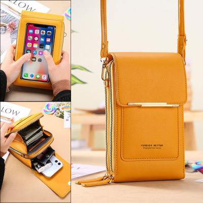 China Wholesale Fashion Small Cross - Body Bag Waterproof PU Leather Wallet Touch Screen Mobile Phone Bag For Women for sale