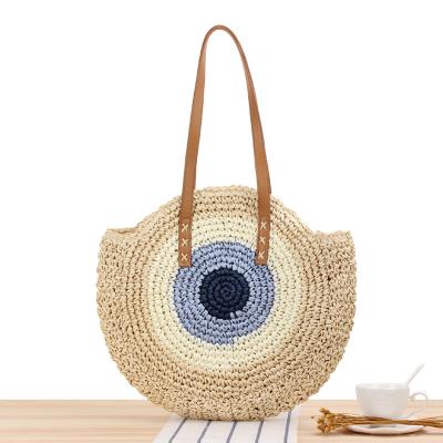 China 2023 Fashionable Large Bohemian Crochet Straw Tote Underarm Bag Round Handmade For Ladies Beach Handbags for sale