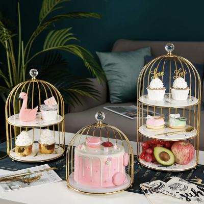 China Viable Ceramic Food Stand Three-Layer Double-Layer Cake Stand Afternoon Tea Snack Rack for sale