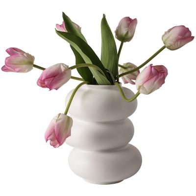 China Flower Ceramic White Home Set Donut Living Room Decoration Minimalist Jingdezhen Vase Ceramic Vase for sale