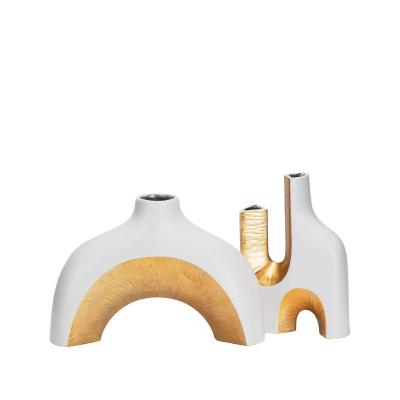 China Golden special-shaped ceramic vase ornaments body minimalist electroplating indoor modeling ceramic vase for sale