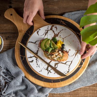 China Retro 10 Inch Steak Plate Creative Western Marble Viable Pizza Western Dish Ceramic Restaurant Dishes For Wedding for sale