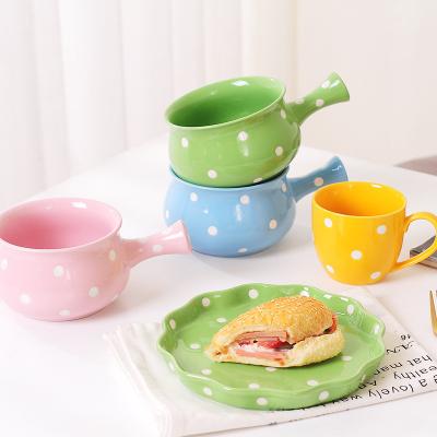 China Viable European and American hot-selling polka dot dishes tableware creative salad bone china western dinner set for sale