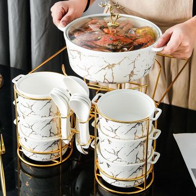 China Viable Household Nordic Binaural Ceramic Tableware Restaurant Set Restaurant Bowl Soup Pot Soup Dog Bowl for sale