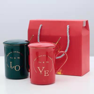 China Stored Creative Gift Mug Couple Antique Ceramic Water Cup Home Mug Phnom Penh Painting Nordic Porcelain Mug for sale