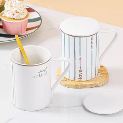 China Mug Household Mug Stocked Ceramic Coffee Mug With Spoon And Lid White Bone China Cup Mugs for sale