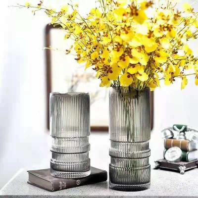 China Nordic Minimalist Light Luxury Vertical Striped Straight Glass Vase Dried Flower Water Culture Hydroponic Flower Arrangement for sale