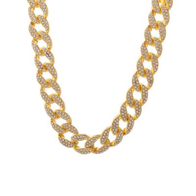 China OWNFOLK Hip Hop Dance Accessories Full Diamond Hip Hop Cuban Chain Necklace Wholesale Gold Chain Necklace for sale