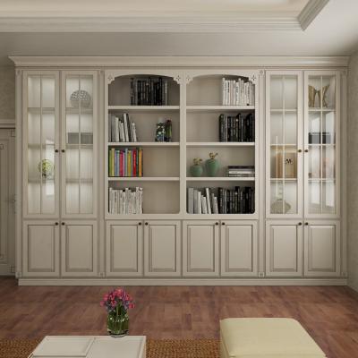 China Classic Customized White Room Luxury Bookcase Solid Wood Wooden Bookcase for sale