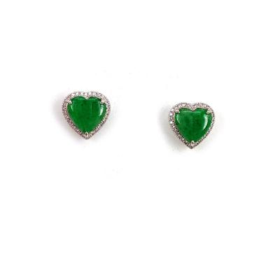 China High Quallity Heart Shape Jadeite Earrings 18K White Gold Inlaid Green Jade Jewelry for sale