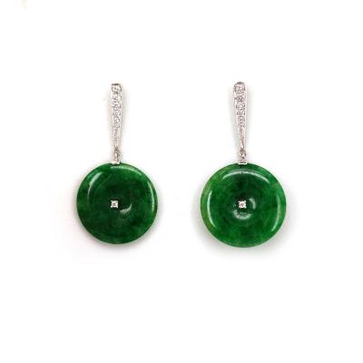 China High Quallity Circular Shape Green Natural Jadeite Earrings for sale