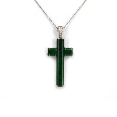 China High Quallity A Grade Natural Jade 18K White Gold Chain Cross Emerald Earrings for sale