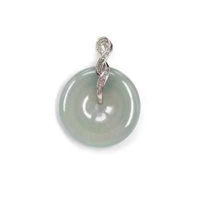 China High Quallity Delicate 18K White Gold with Natural Icy Green Circular Shape Jadeite Pendant for sale