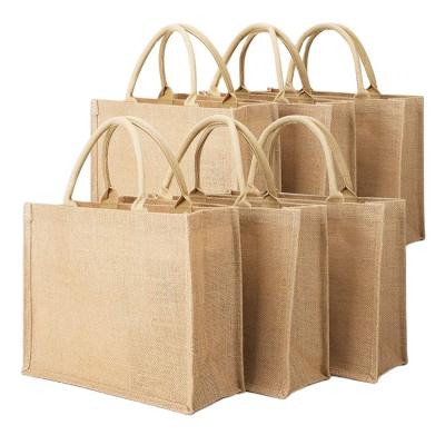 China Custom Foldable Reusable Daily Cheap Burlap Handled Tote Bag Shopping Burlap Bags Printed Eco Recycle Natural Logo for sale