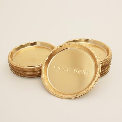 China Food Custom Size Fast Food Plastic Serving Gold Plated Round Plastic Serving Trays Dessert Food Trays Packaging for sale