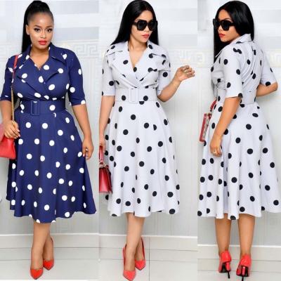 China Factory supply viable African high quality dot print patchwork plus-size casual dress suit collar with belt1 for sale