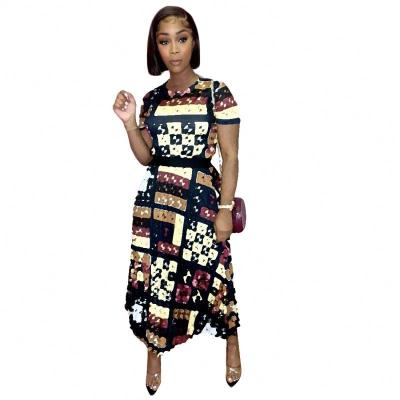 China New 2022 high quality autumn brand women's short-sleeved printed long skirt breathable clothing 2-piece set for sale