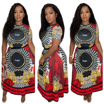 China QUICK DRY Hot Selling Luxury 2 Pieces Vintage Flora Print Logo Women African Brand Designer Skirt Two Piece Set for sale