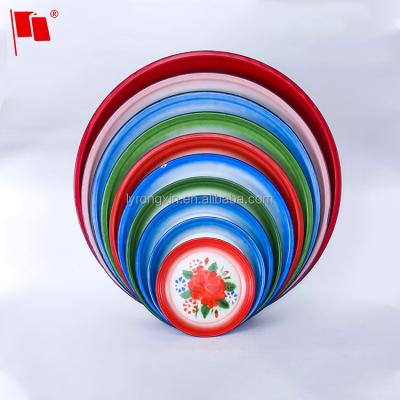 China Sustainable Enamel Round Metal Enamel Food Tray for sale