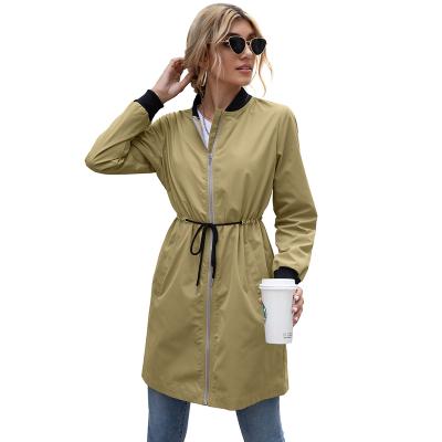 China 2021 Women's Clothing Breathable Outdoor Quilting Zipper Rainproof Mid Length Hoodie Strapped Ditch Coat for sale