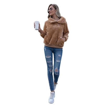 China 2021 Winters Anti-Wrinkle Lady's Pocket Fleece Faux Fur Tortoise Neck Sweater Women Thick Warm Khaki for sale