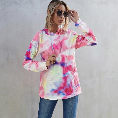 China 2021 Anti-Wrinkle High Quality Women's Long Sleeve Hooded Street Fashion Gradient Tie Dye Long Hooded for sale