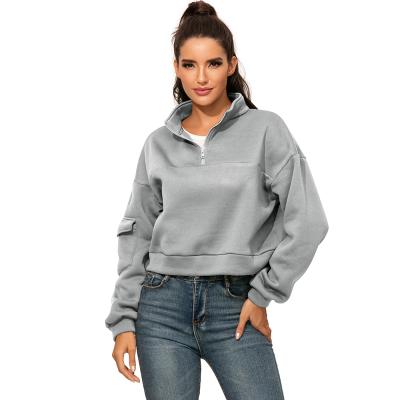 China 2021 Anti-wrinkle Women Pullover Plain Crop Women's Zipper Sweatshirt Hoodie Women Half for sale