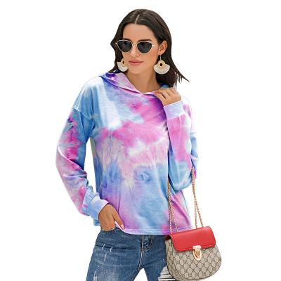 China 2021 New Custom Casual Anti-wrinkle Candy-color Print Sweatshirt Tie Dye Print Colorblock Hoodies Tops For Women for sale