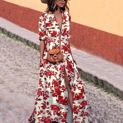 China Retro Long Casual Dresses Women's Anti-Static Floral Striped Elegant Bohemian Long Dress for sale