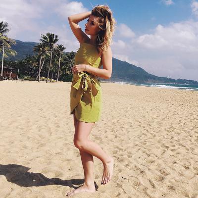 China Hot Selling Anti-Static Women's Amazon Sling Irregular Beach Dress Casual Mini Dresses Solid Color for sale