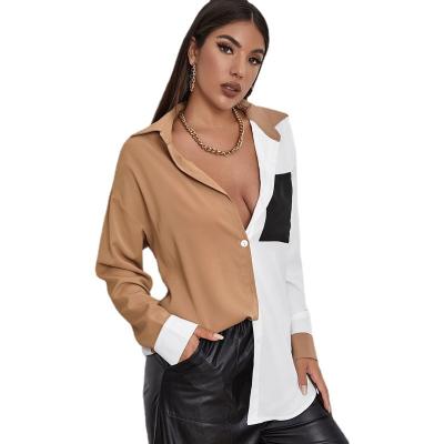 China high quality color block ladies Anti-wrinkle women casual shirt long sleeve tops button cardigan fashion ladies blouses for sale