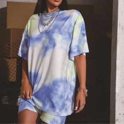 China 2021 New Fashion Anti-Wrinkle Custom Women Tie-Dye Crop Tops Round Neck Short Sleeve Size Shorter Than Oversized Tie-Dye T-Shirt for sale