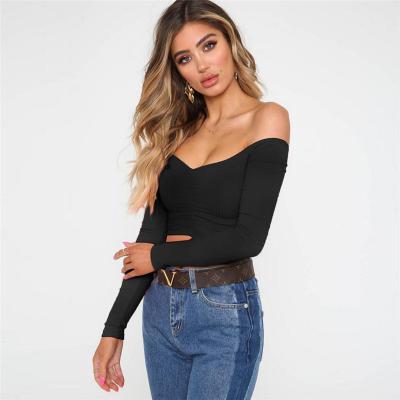 China Anti-wrinkle Women's Blouses Crop Tube Tops Solid Long Sleeve Off The Shoulder Ladies Loungewear Party Club Plain Crop Top for sale