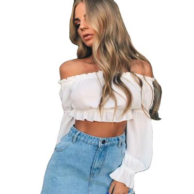 China 2021 Hot Selling Ruffled Off-Shoulder Shirt QUICK DRY Wrapped Tank Top Bob Can Solid Color Shirt Vest Tube Long Sleeve Top for sale