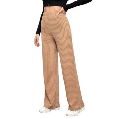 China Anti-wrinkle women's casual khaki stretch bell bottom pants high-waist ribbed corduroy wide-leg straight pants for sale