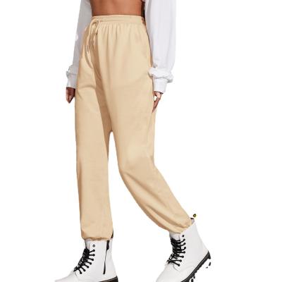 China Wholesale Anti-wrinkle Women's Cargo Loose Jogger Solid Color Elastic Drawstring Trousers Casual Sweatpants for sale