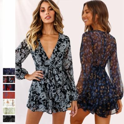 China 2022 Spring New LOGO Spring New Long Sleeve Deep V-Neck Sexy Women's Slim One-piece Casual Jumpsuit Wholesale Custom Made Rompers for sale