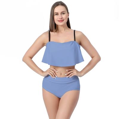 China Custom Made Simply Solid Backless Sleeveless Bikinis Plus Size Fashion Blue Bottom Plus Strap Customize Swimsuit For Women for sale