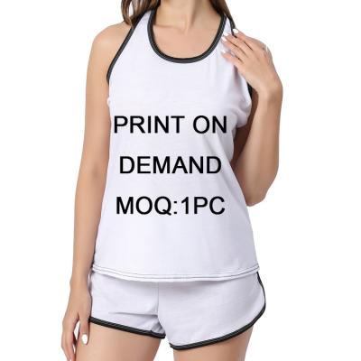 China Custom dropshipping custom women's QUICK DRY print logo print 1pc pajamas summer supplier set tank top shorts set for sale