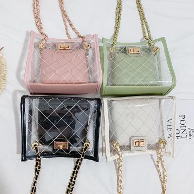 China Lady Wholesale Transparent Clear PVC Women Handbags Fashion Tote Beach Bag Ladies Shoulder Bag for sale