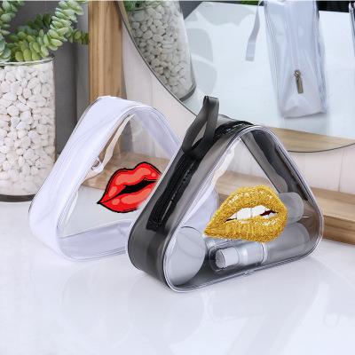 China Fashion Fashion Newly Printing Included Transparent PVC Makeup Bag Clear Fee Triangle Pouch With Handle Cosmetic Bag for sale