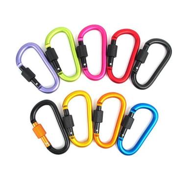 China HXY 65*34*5.8MM Custom D Shape Portable Aluminum Metal Survival Carabiner Camping Bulk Security Mini Locking Carabiner For Bags for sale