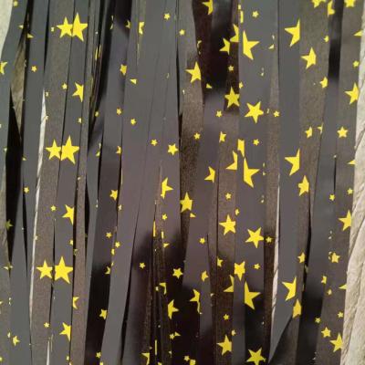 China Halloween Decoration Prop Curtain Beautiful New Design Black Gold Star Metal Theme Colorful PET Party Foil Fringe Foil Silk Curtain for sale