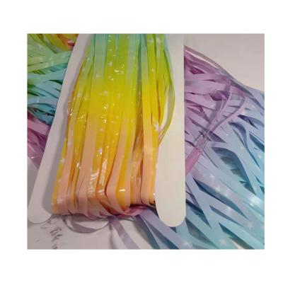 China Beautiful Colorful Rainbow Macaroon Light Color Decoration Fringe Curtain Baby Shower Birthday Party Curtain Props for sale