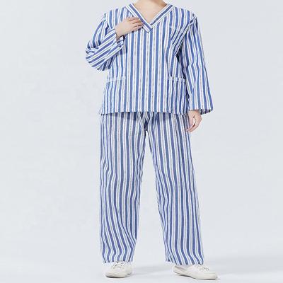 China Hospital RX Patient Dresses Single Breasted Long Sleeve Tops And Pants Unisex Inpatient Clothes Striped Medical Scrubs Sets for sale